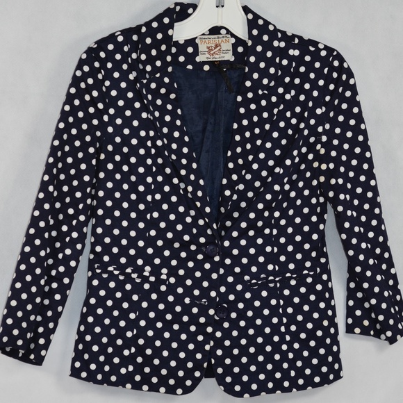 Blue/White Polka Dot blazer SZ S/P Parisian - Picture 1 of 7
